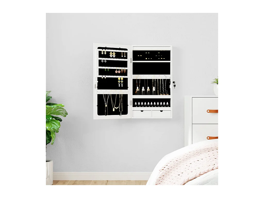 Espejo con joyero y luces LED para pared blanco