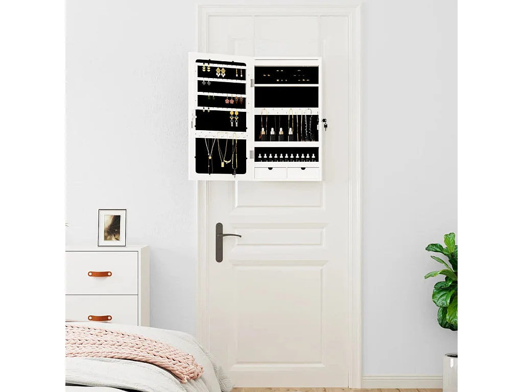 Armadio Portagioie a Specchio con Luci LED a Parete Bianco