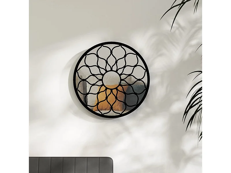 Specchio Nero 60x3 cm Rotondo in Ferro per Uso Interno