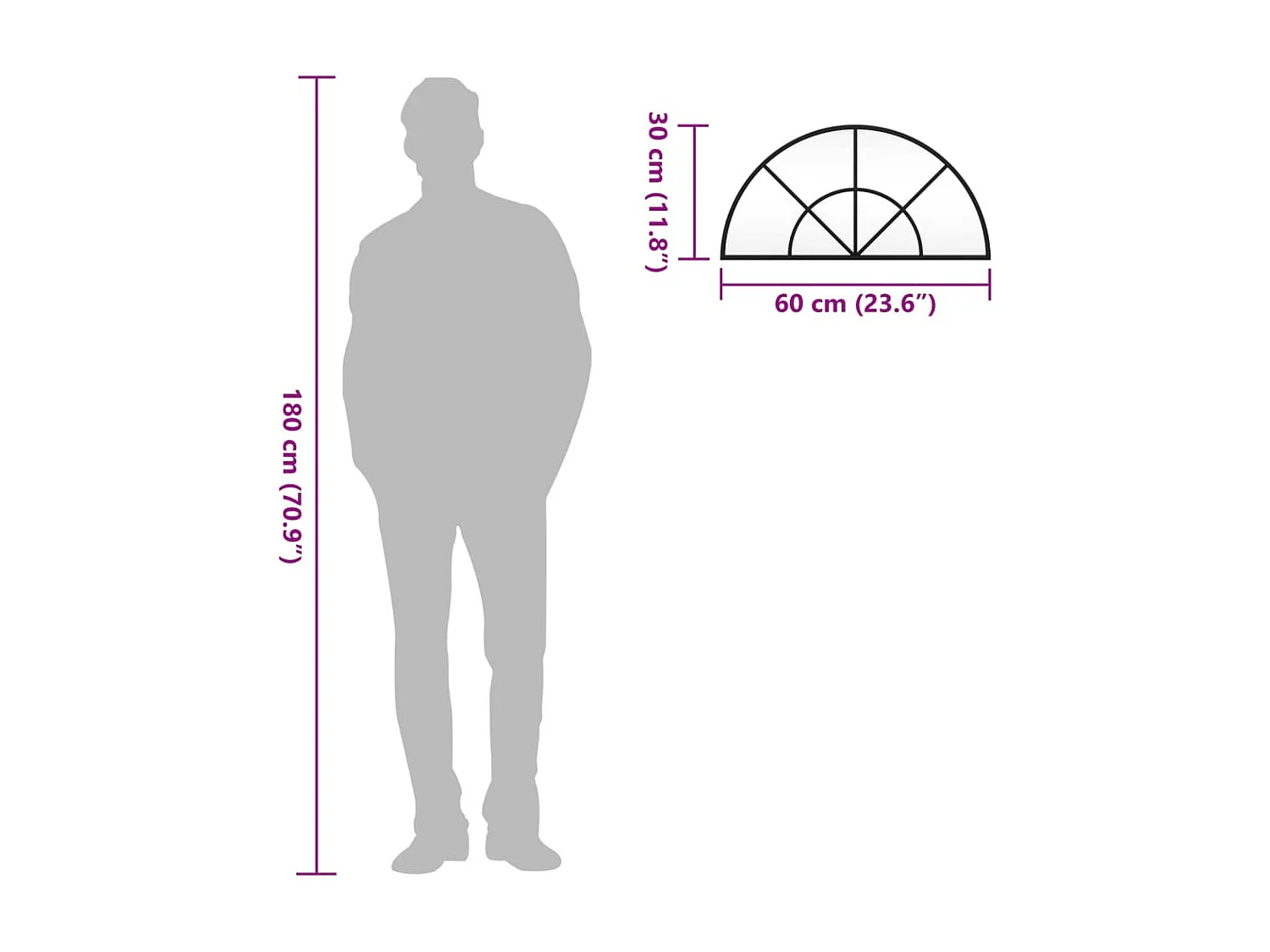 Miroir mural noir 60x30 cm arche fer