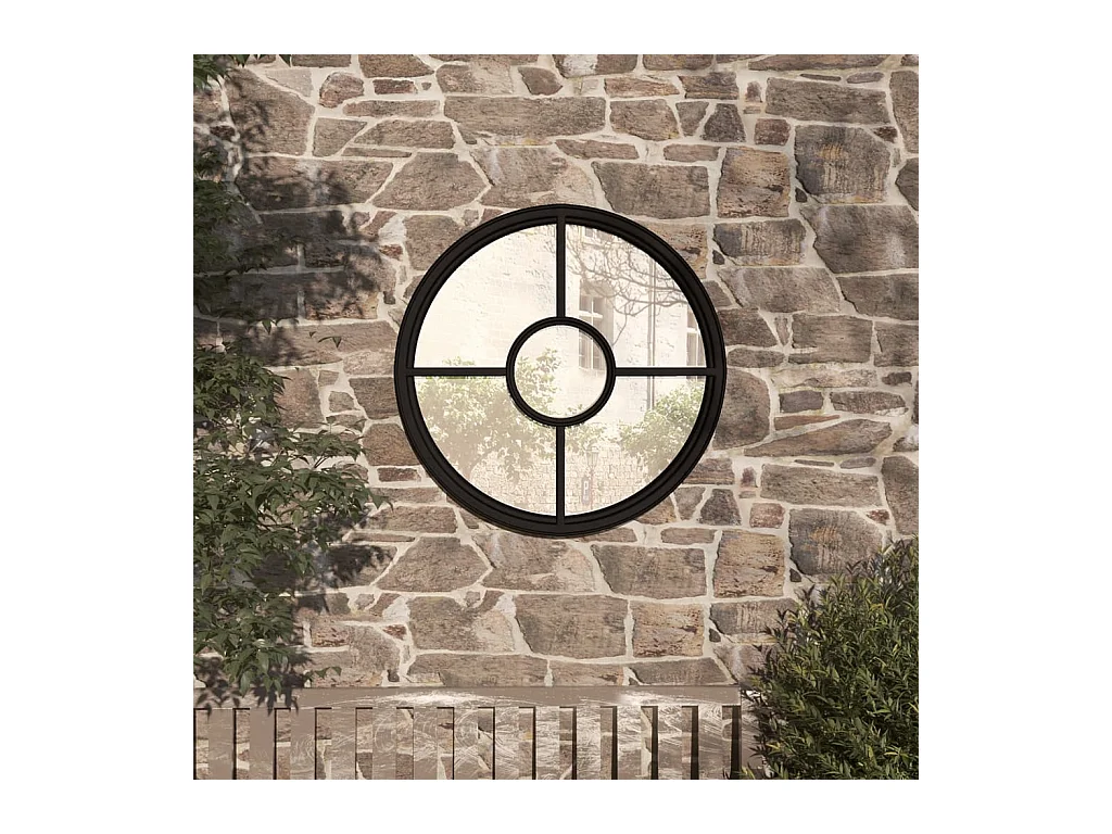 Miroir de jardin Noir 40x4 cm Fer Rond utilisation extérieure