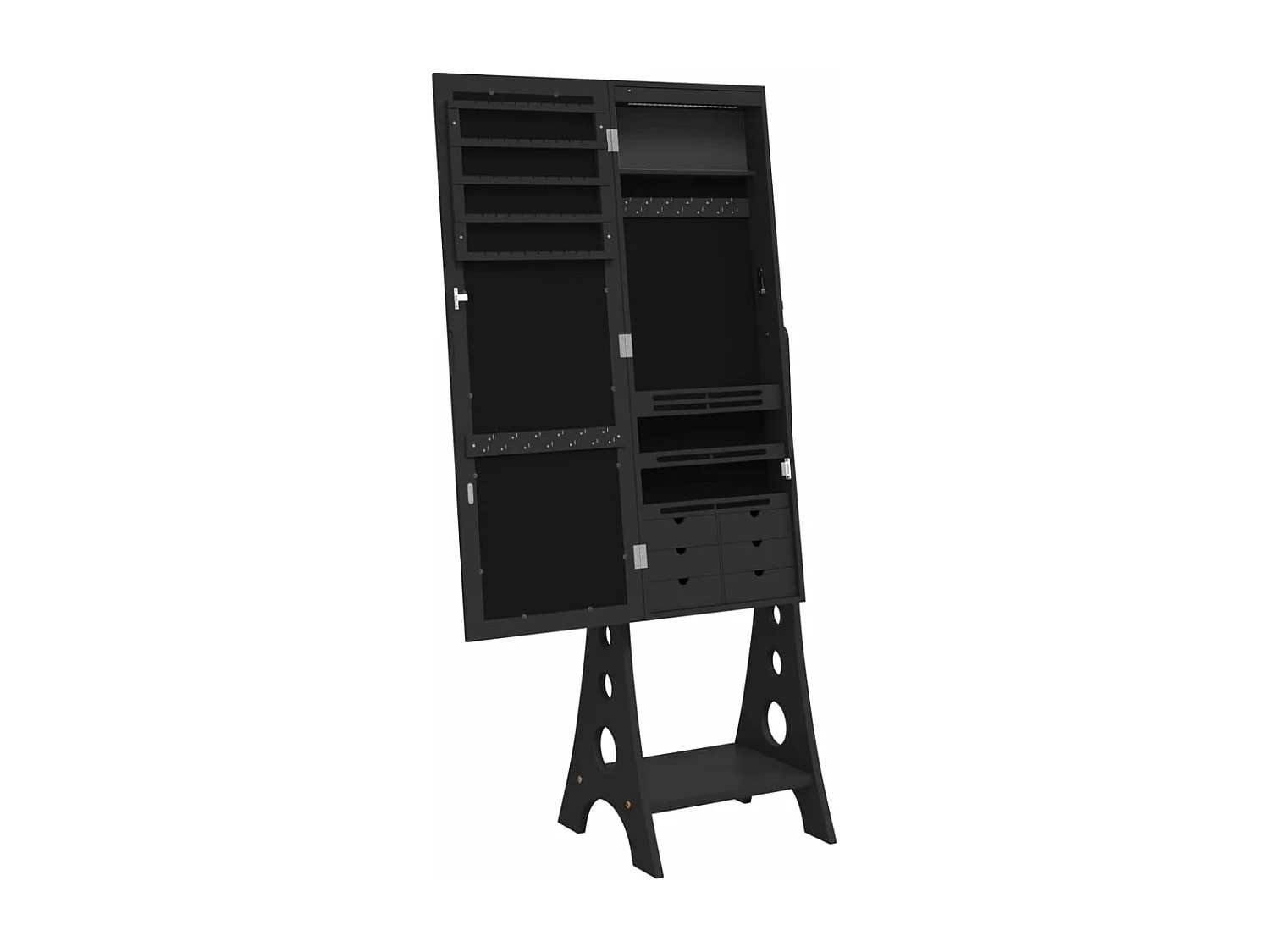 Armoire à bijoux miroir avec lumières LED sur pied noir