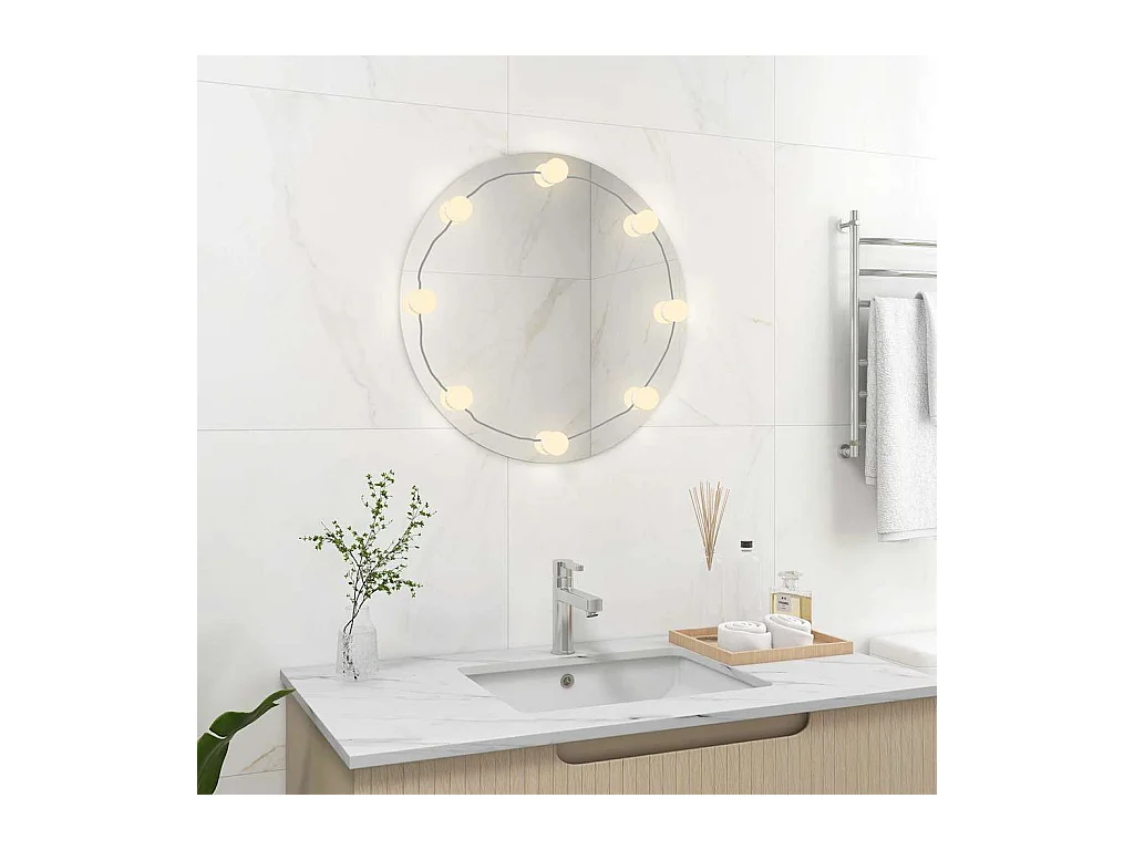 Miroir mural avec lampes LED Rond Verre
