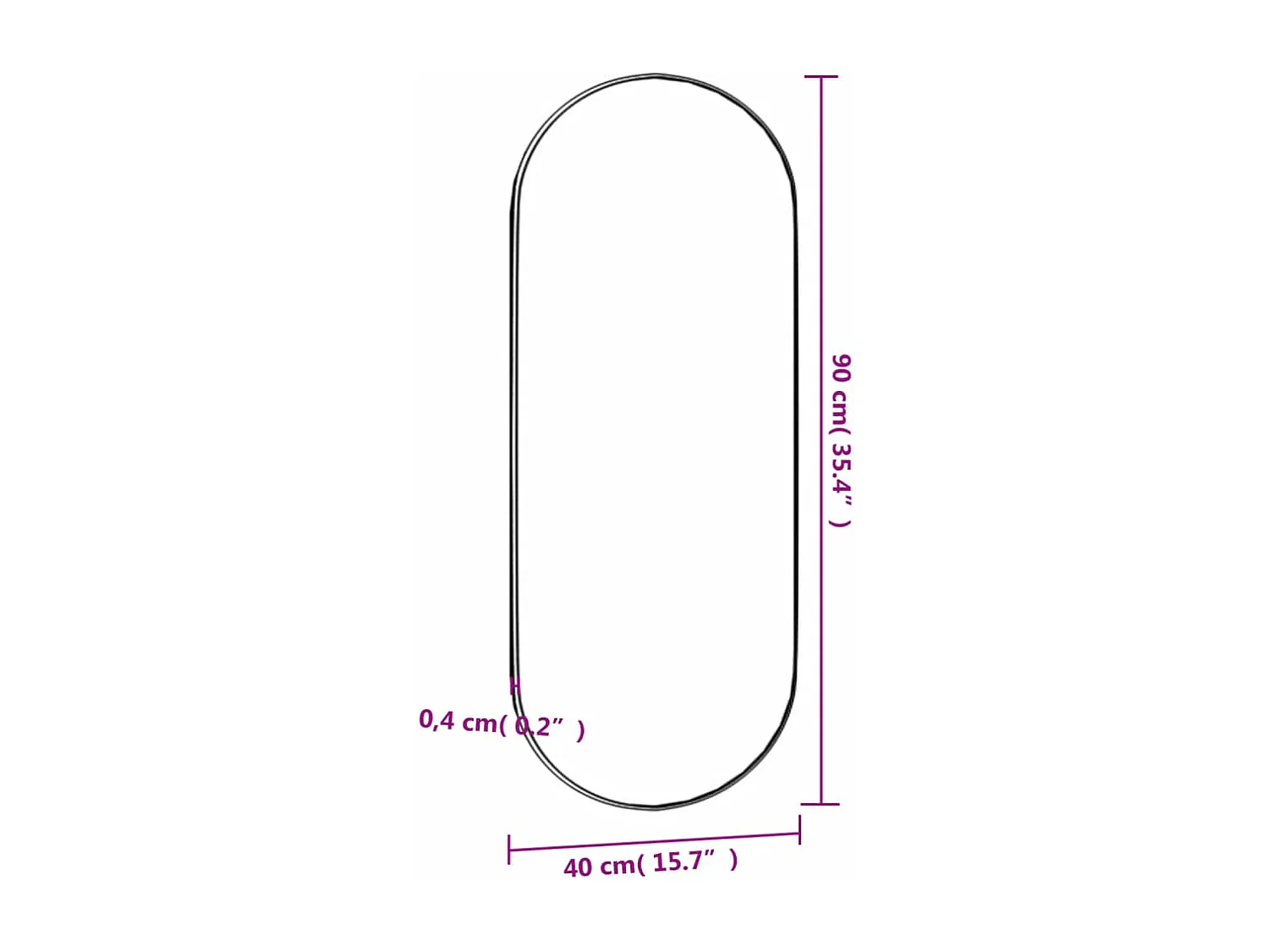 Espelho de parede oval 40x90 cm vidro