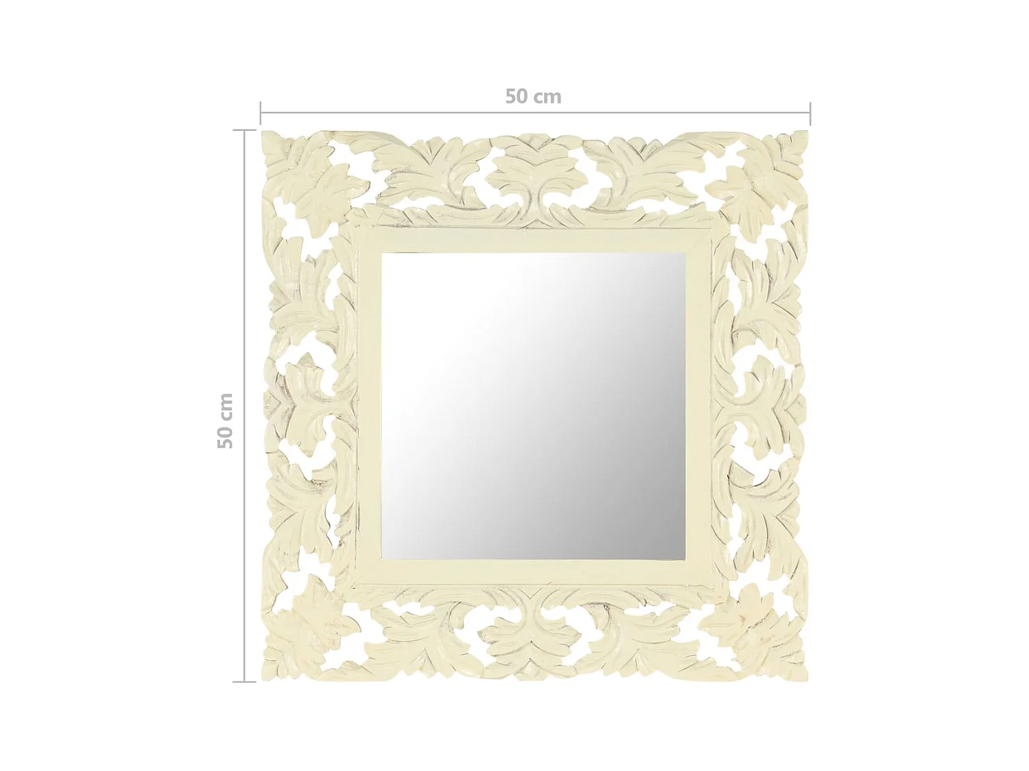Espejo tallado a mano madera maciza de mango blanco 50x50 cm