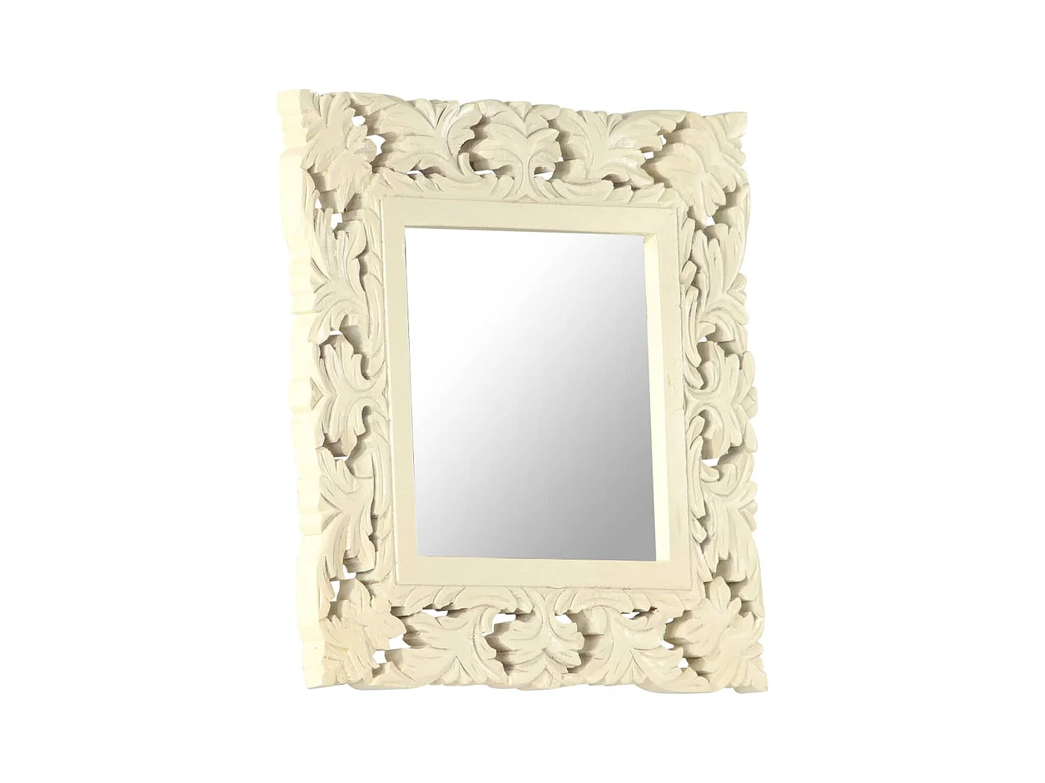 Espejo tallado a mano madera maciza de mango blanco 50x50 cm