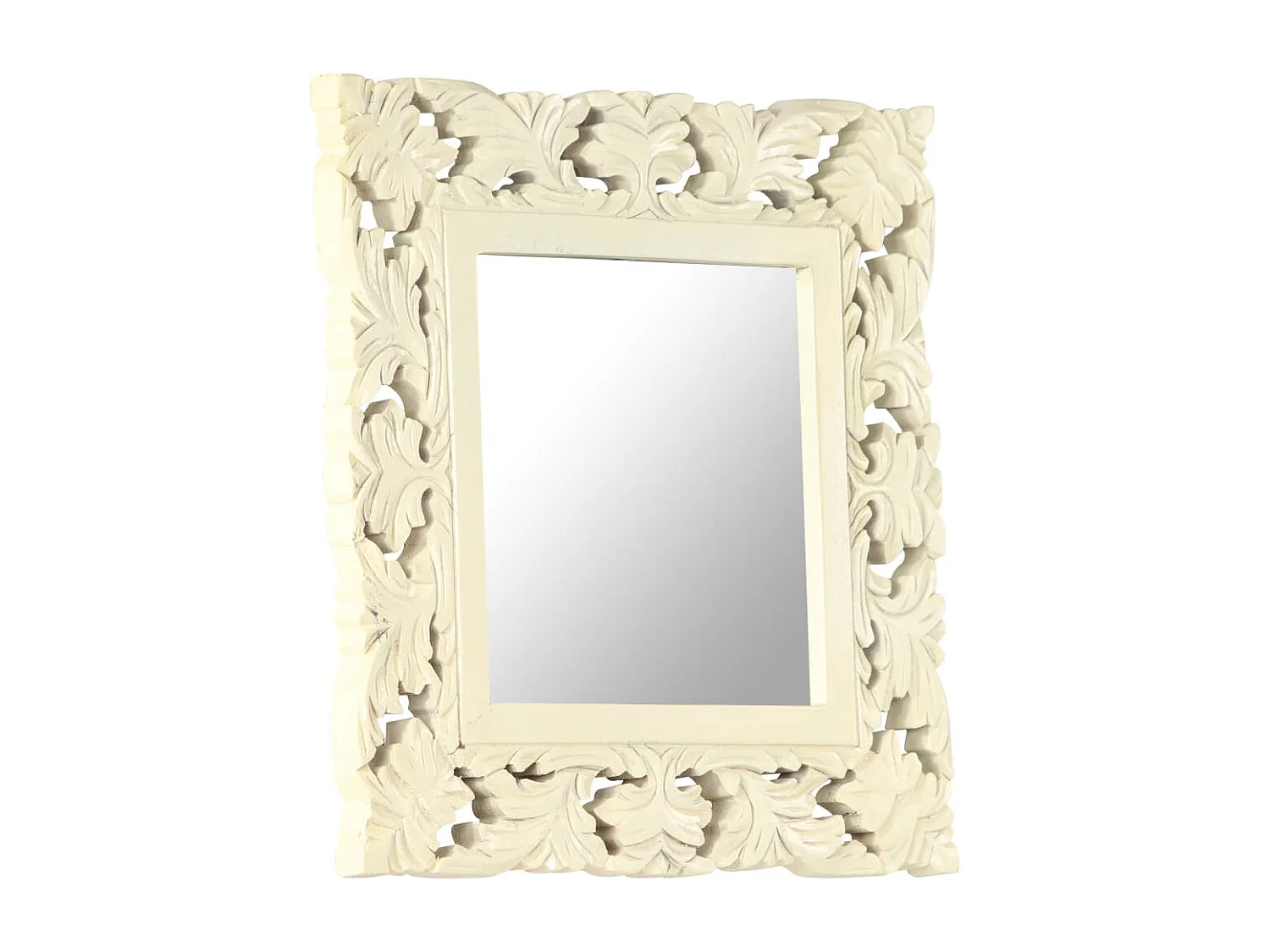 Espejo tallado a mano madera maciza de mango blanco 50x50 cm