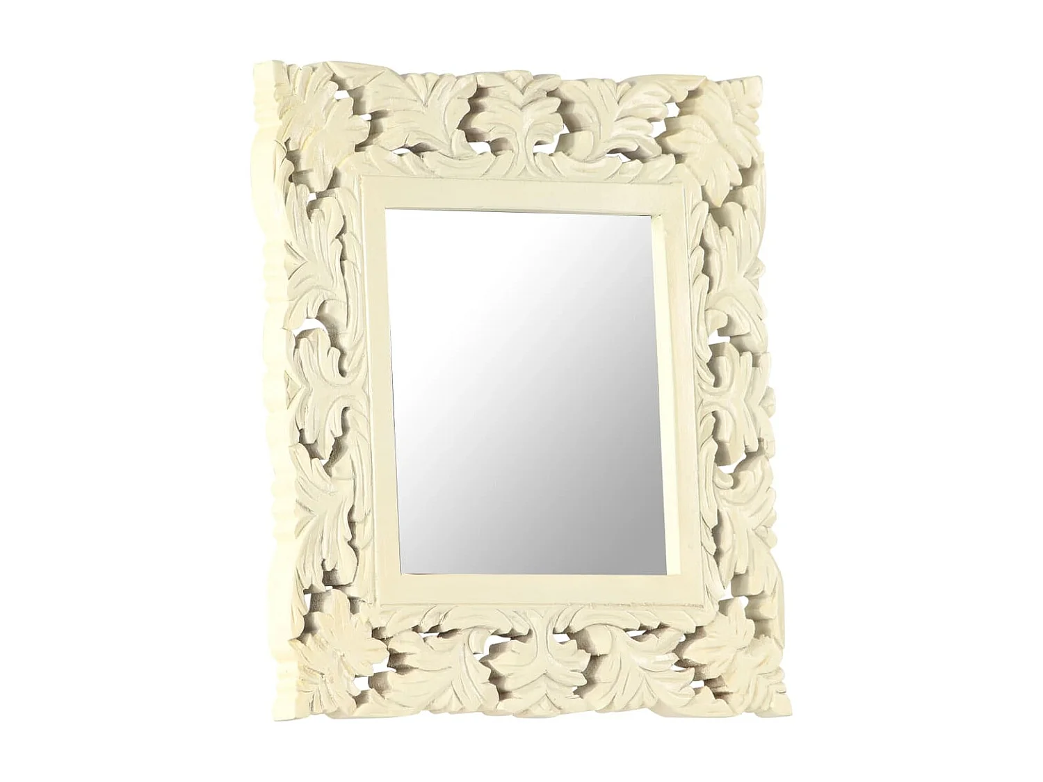 Spiegel handgesneden 50x50 cm massief mangohout wit