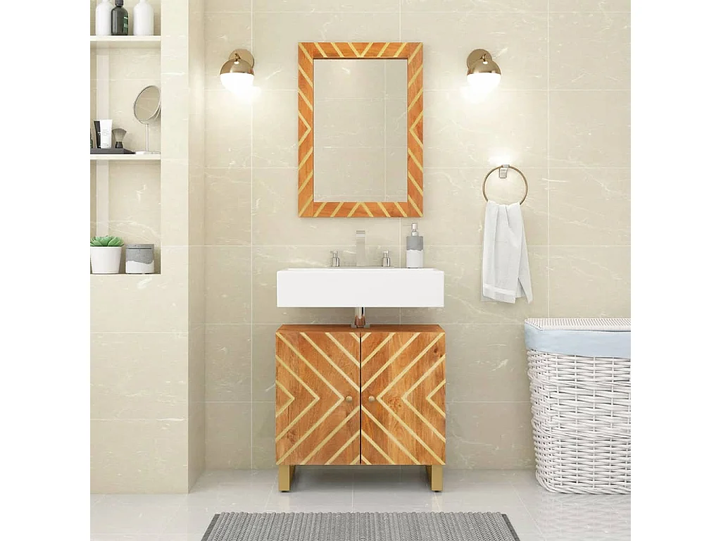 Miroir salle de bain marron 50x70x3cm bois de manguier et verre
