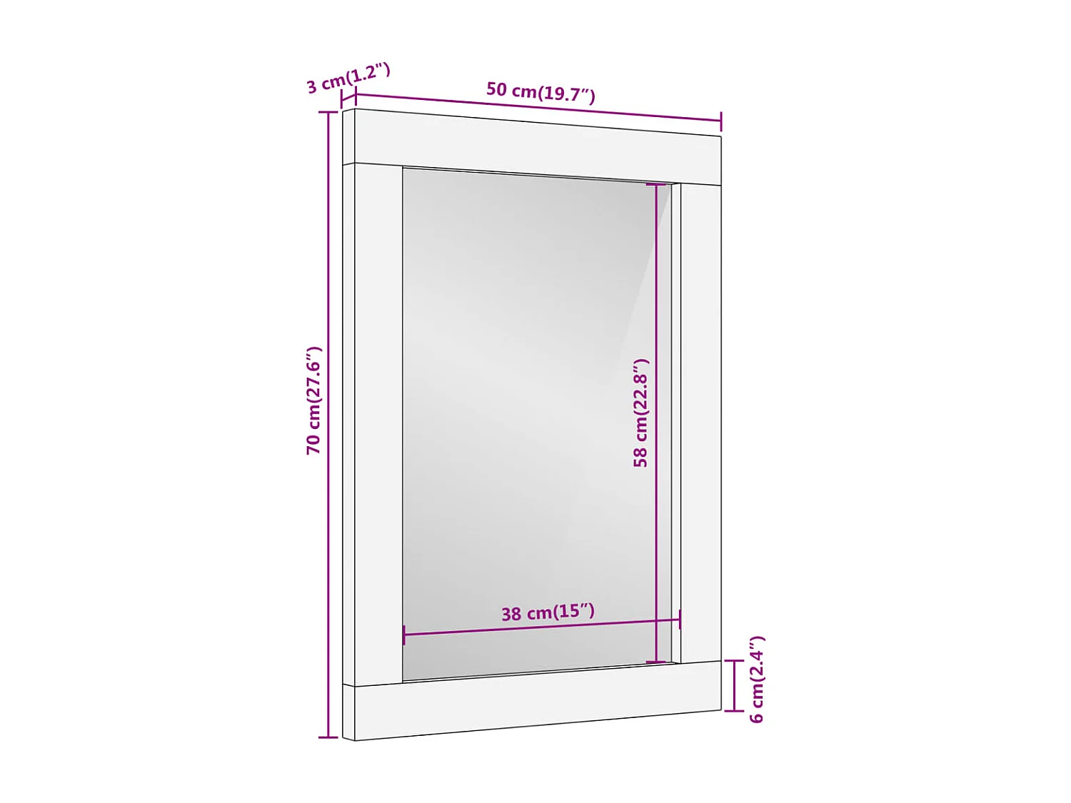 Miroir salle de bain marron 50x70x3cm bois de manguier et verre