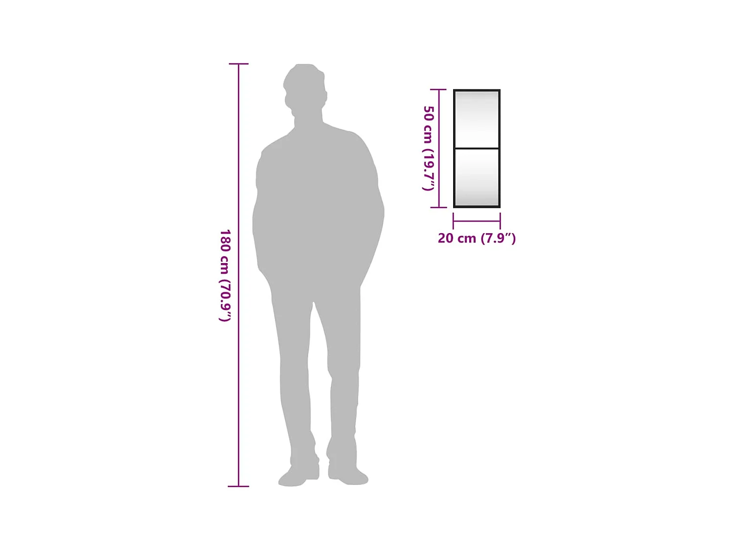 Miroir mural noir 20x50 cm rectangulaire fer