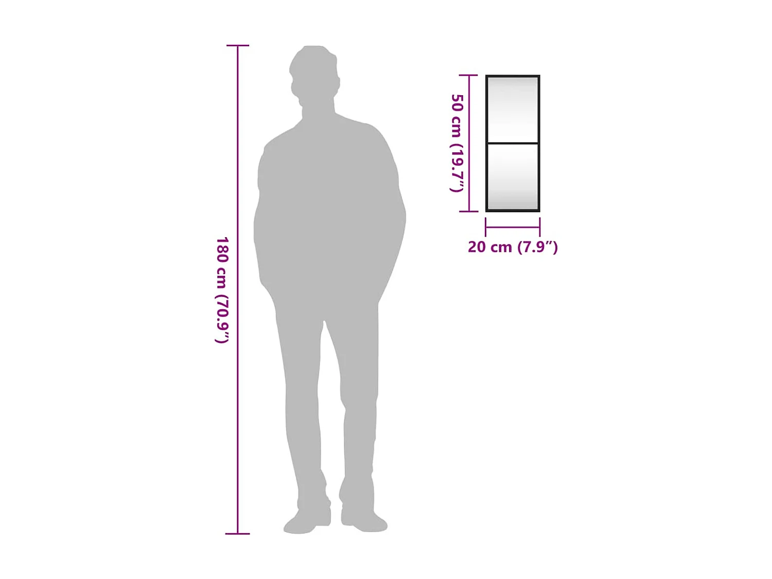 Espelho de parede retangular 20x50 cm ferro preto