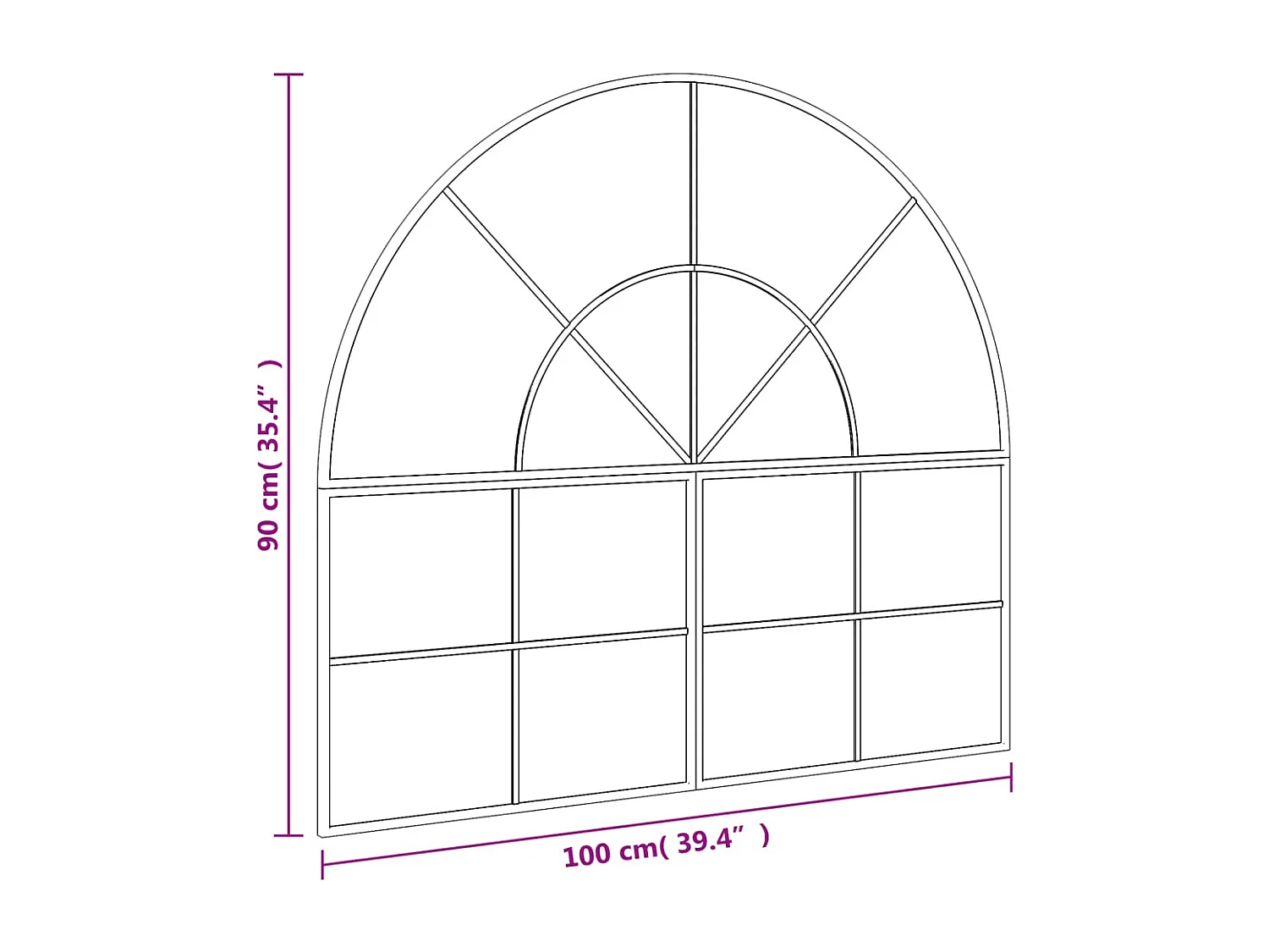 Miroir mural noir 100x90 cm arche fer