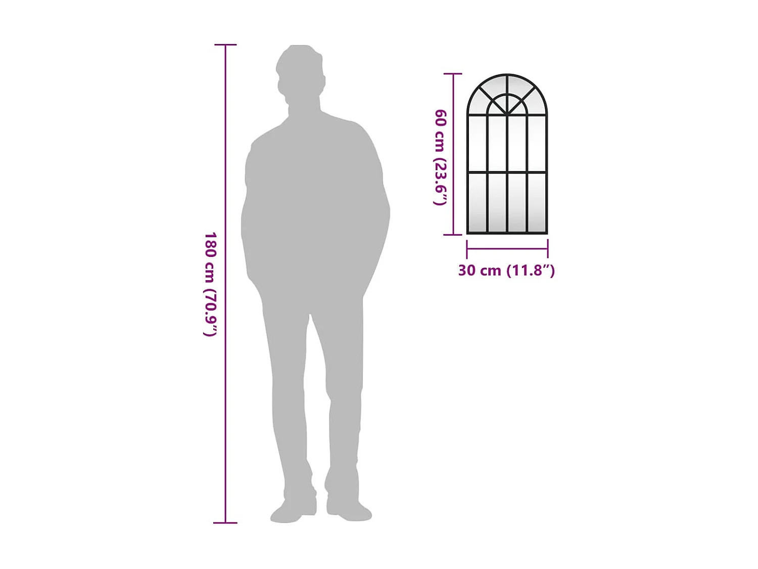 Miroir mural noir 30x60 cm arche fer