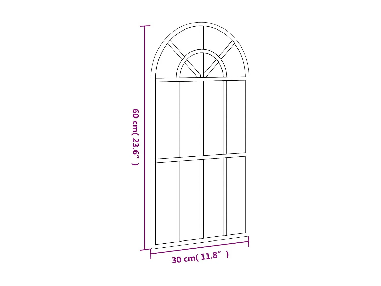 Miroir mural noir 30x60 cm arche fer