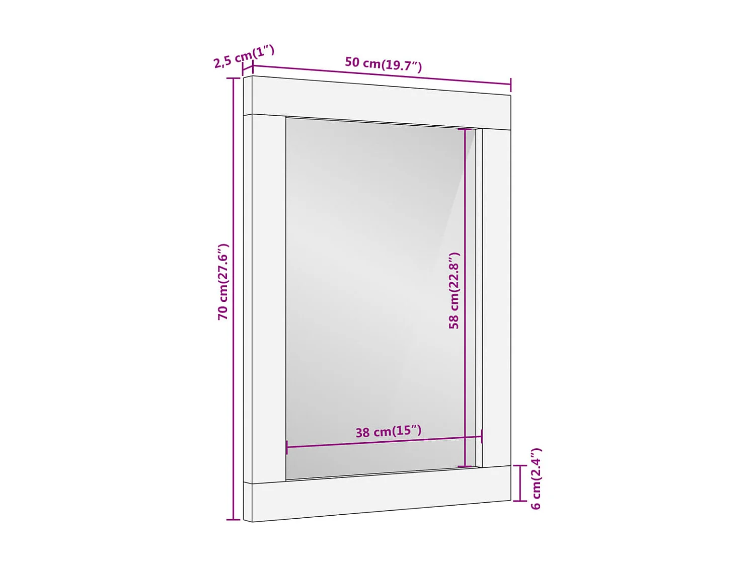 Specchio da Bagno 50x70x2,5 cm Legno Massello di Mango e Vetro