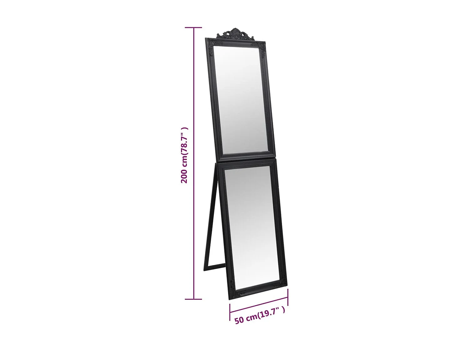 Miroir sur pied Noir 50x200 cm