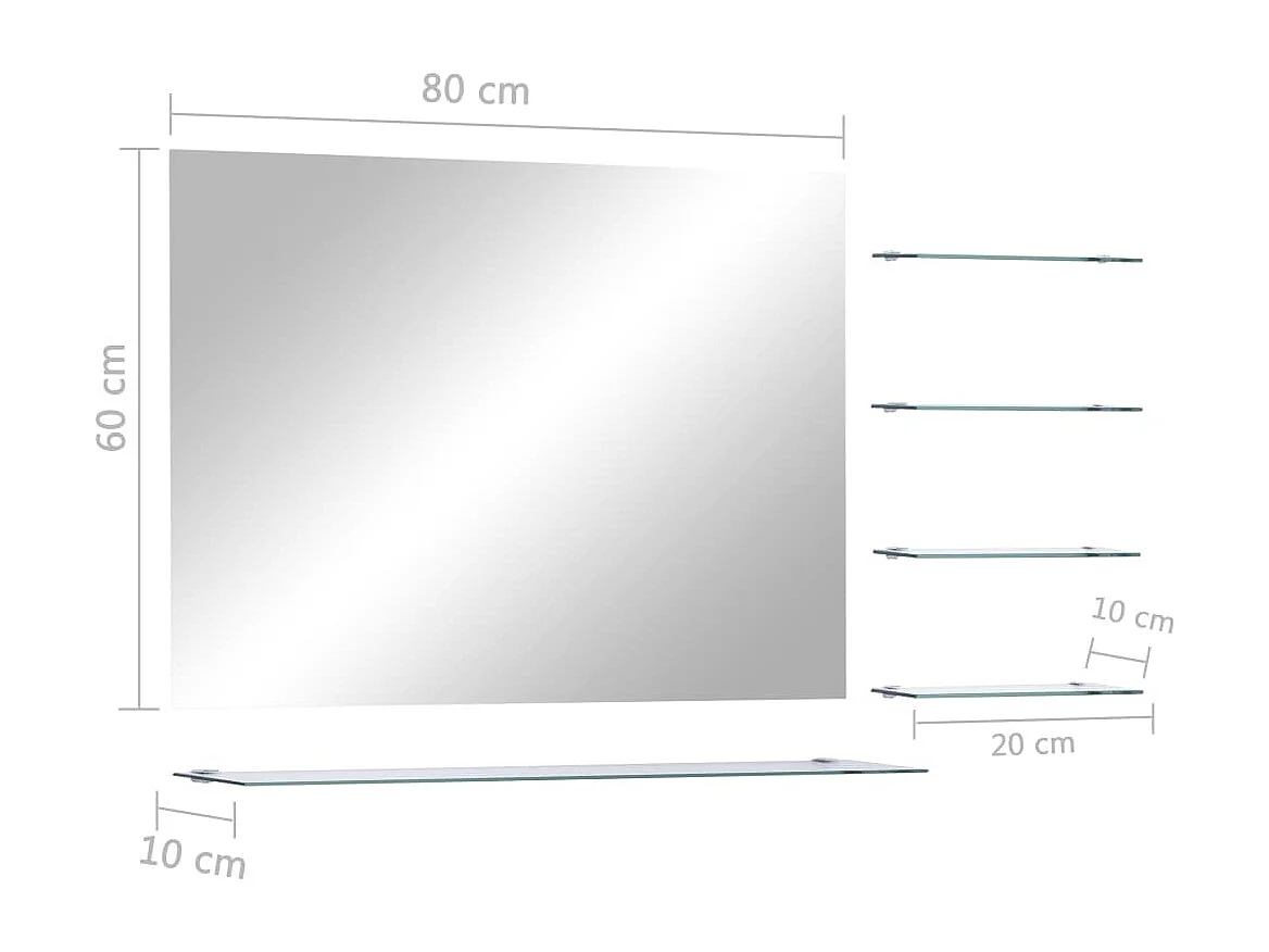 Specchio da Parete con 5 Mensole Argento 80x60 cm