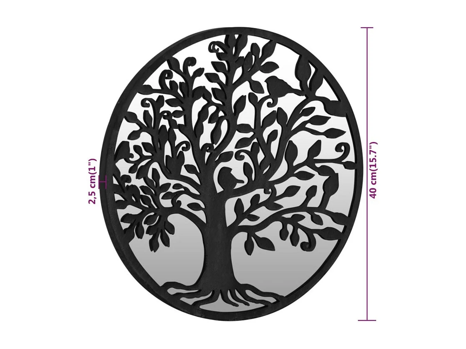 Espelho de jardim p/ uso exterior ferro 40x2,5 cm preto