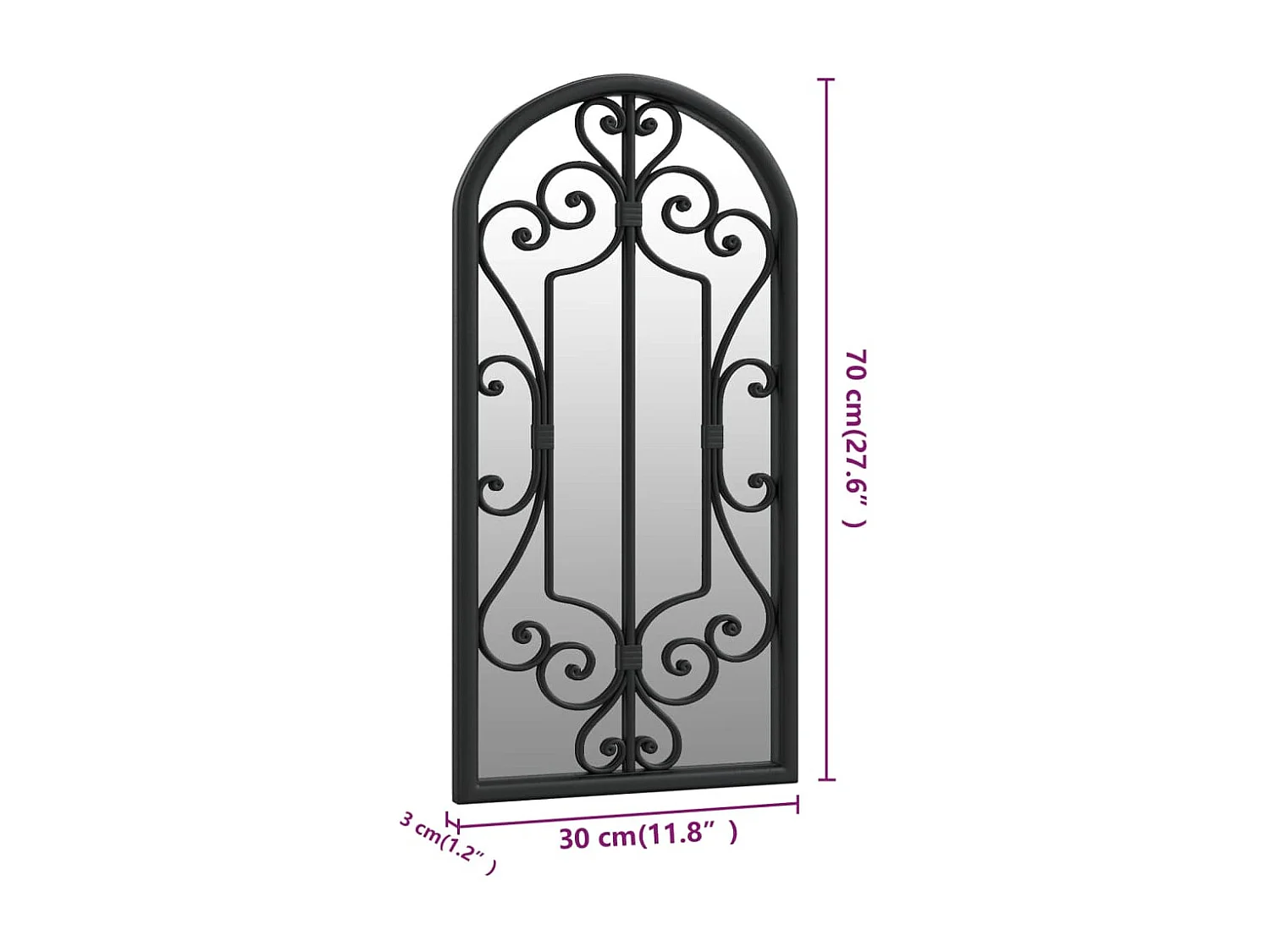 Miroir Noir 70x30 cm Fer pour utilisation à l'intérieur