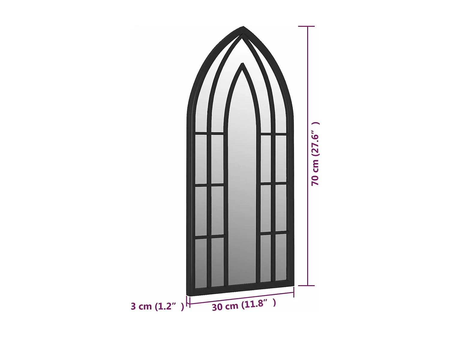 Miroir Noir 70x30 cm Fer pour utilisation à l'intérieur
