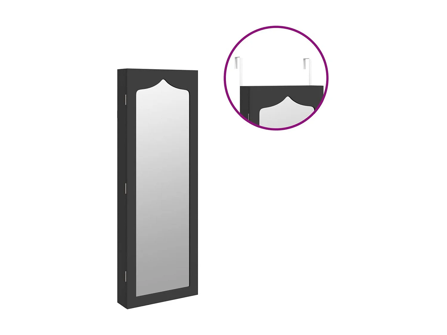 Armadio Portagioie con Specchio a Muro Nero 37,5x10x106 cm