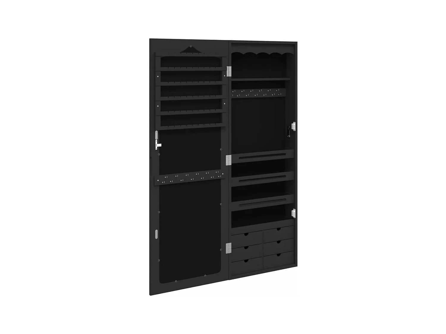 Armoire à bijoux avec miroir murale noir 37,5x10x106 cm