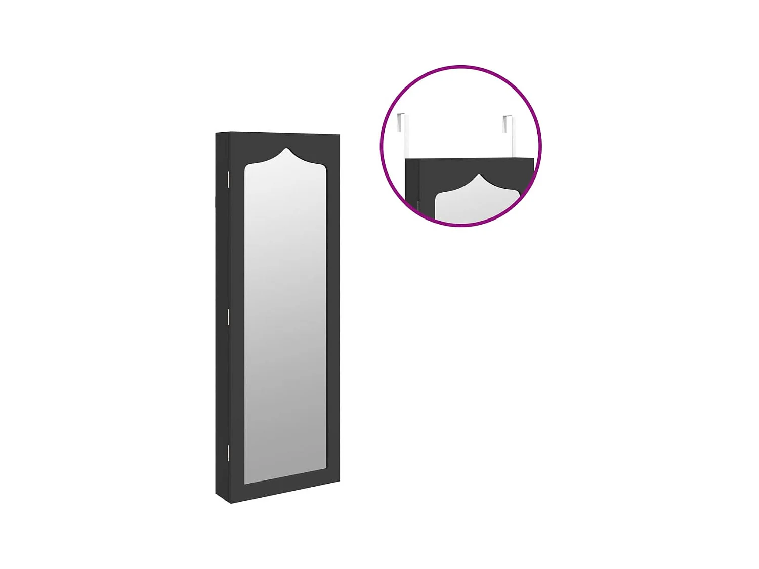 Armoire à bijoux avec miroir murale noir 37,5x10x106 cm