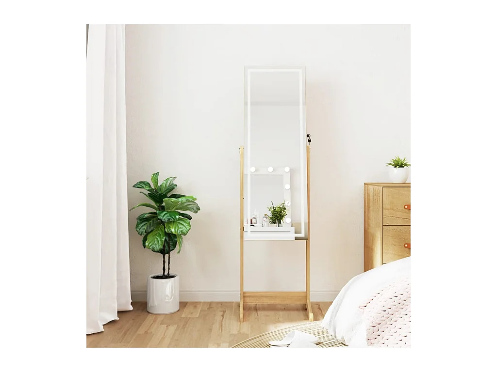 Armoire à bijoux miroir avec lumières LED sur pied