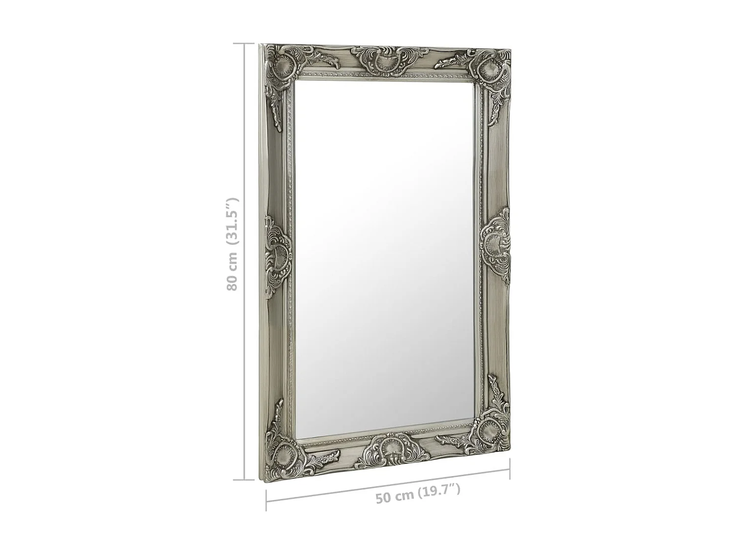 Miroir mural style baroque 50x80 cm Argenté