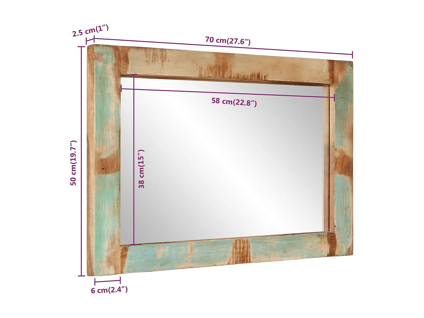 Spiegel 70x50 cm Altholz Massiv und Glas