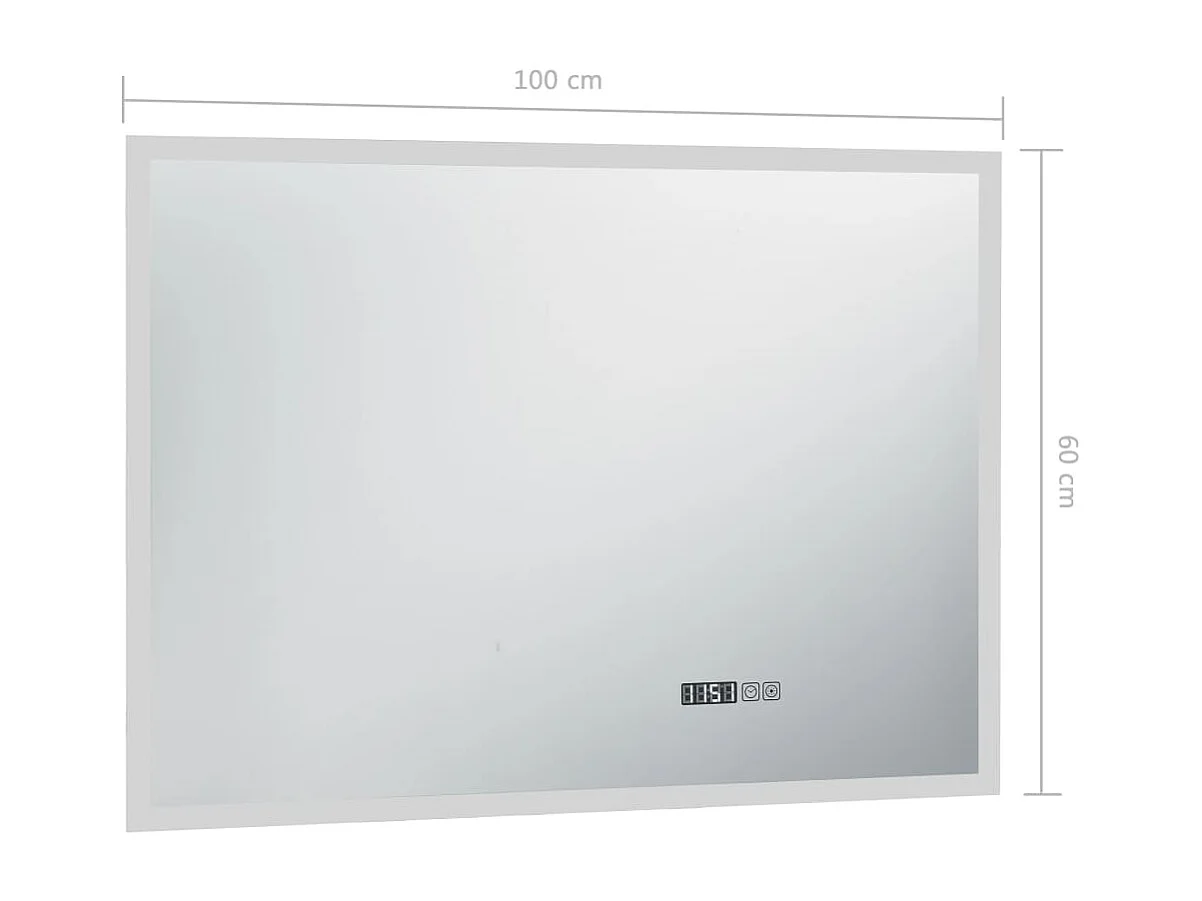 Miroir à LED et capteur tactile et affichage d'heure 100x60 cm