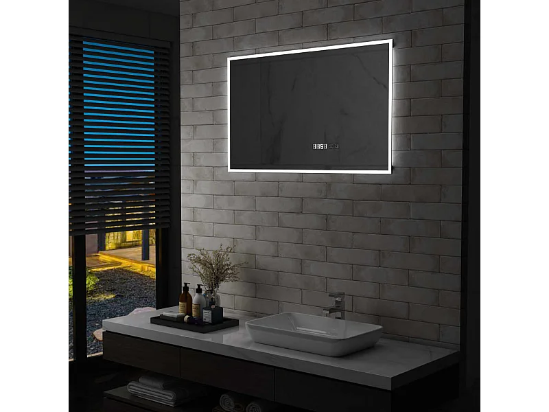Specchio LED Bagno con Sensore Tattile Schermo Orario 100x60cm