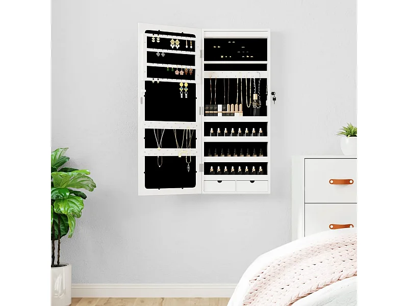 Espejo con joyero y luces LED para pared blanco