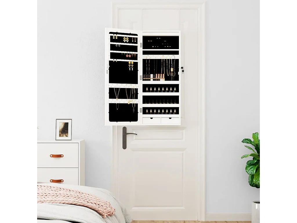 Móvel para joias de parede espelhado com luzes LED branco