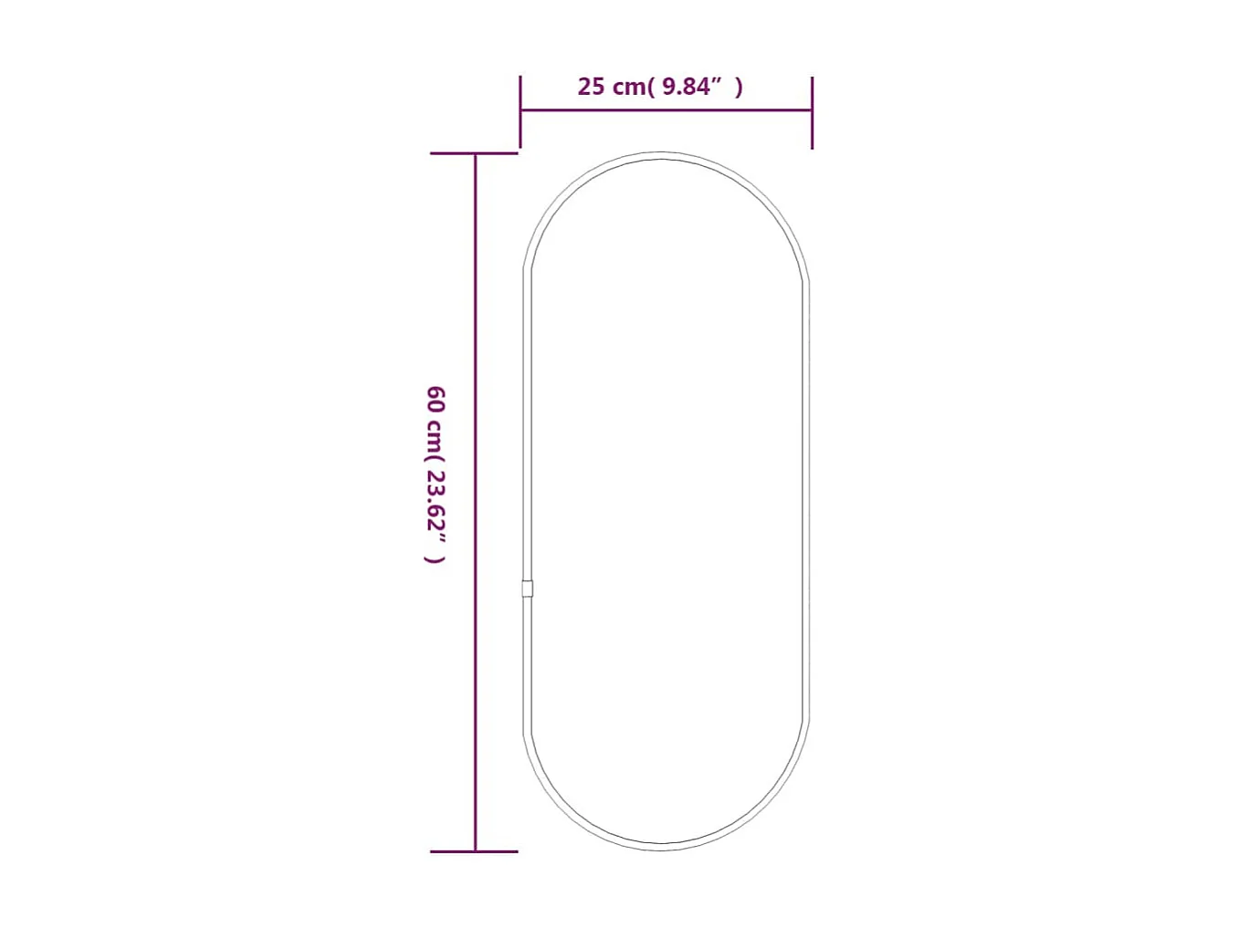 Specchio da Parete Argento 60x25 cm Ovale