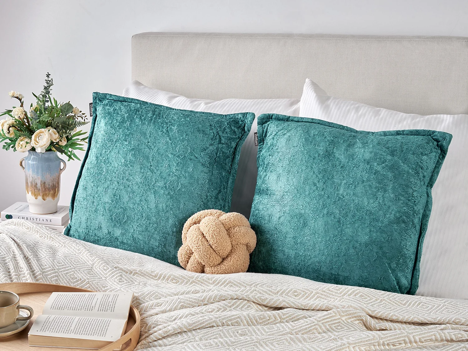 Lot de 2 coussins décoratifs VERPIS Coton 50 x 50 cm Bleu paon Unicolore