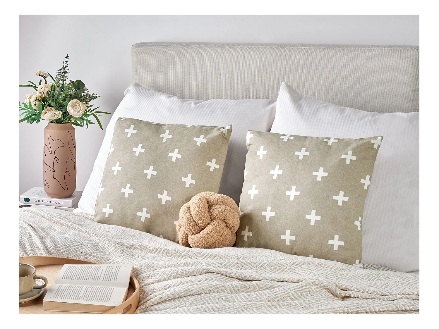 Set van 2 decoratieve kussens VELLEIA Katoen 45 x 45 cm Taupe Geometrisch patroon