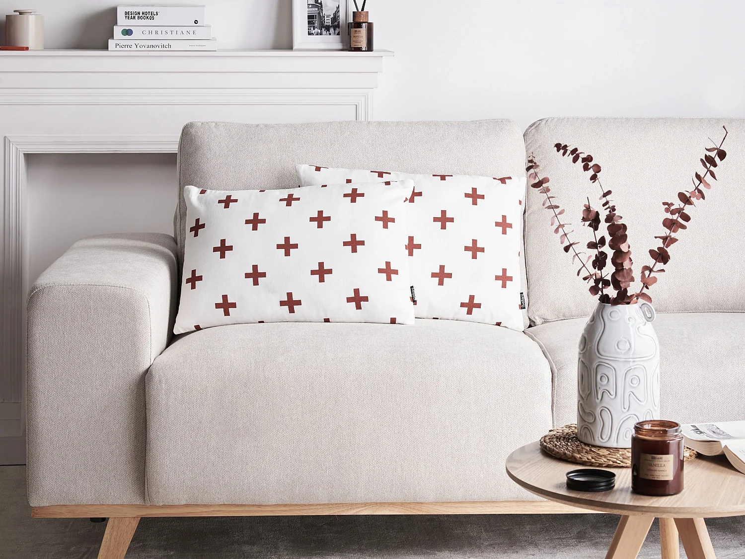Lot de 2 coussins décoratifs VELLEIA Coton 50 x 35 cm Blanc Motif géométrique