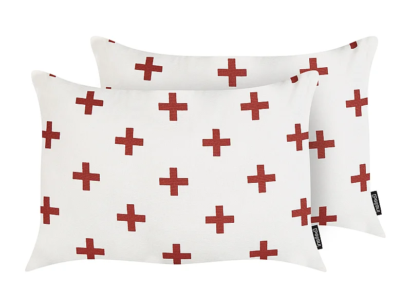 Lot de 2 coussins décoratifs VELLEIA Coton 50 x 35 cm Blanc Motif géométrique