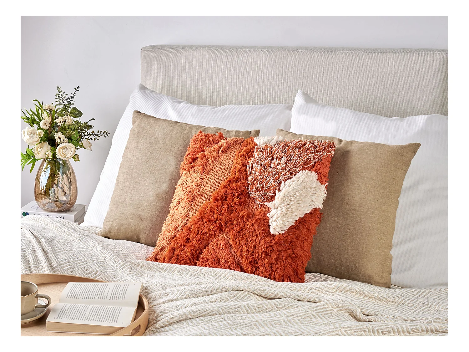 Set di 2 cuscini SAGENIA Cotone 45 x 45 cm Arancione Trama astratta