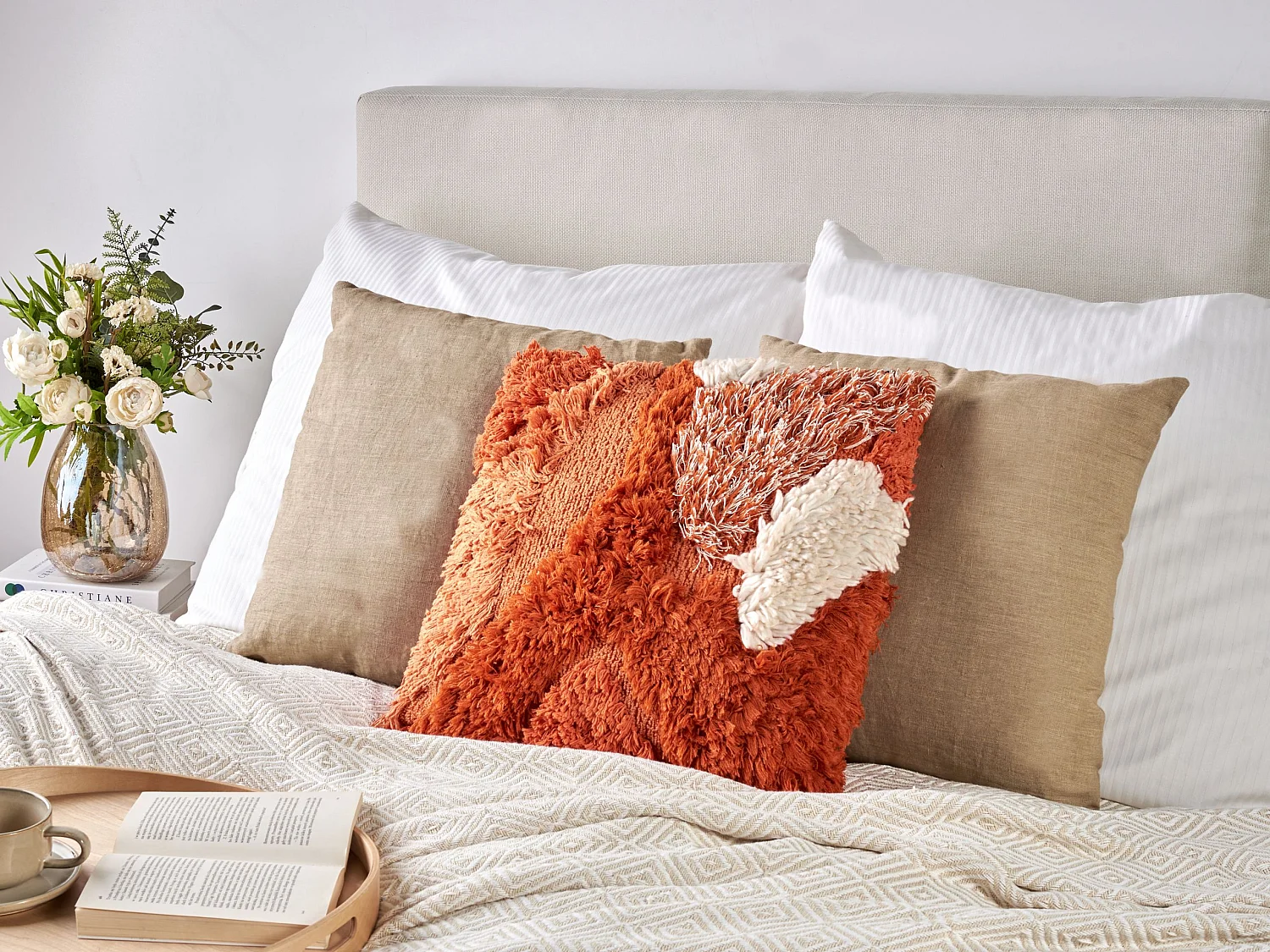 Set di 2 cuscini SAGENIA Cotone 45 x 45 cm Arancione Trama astratta