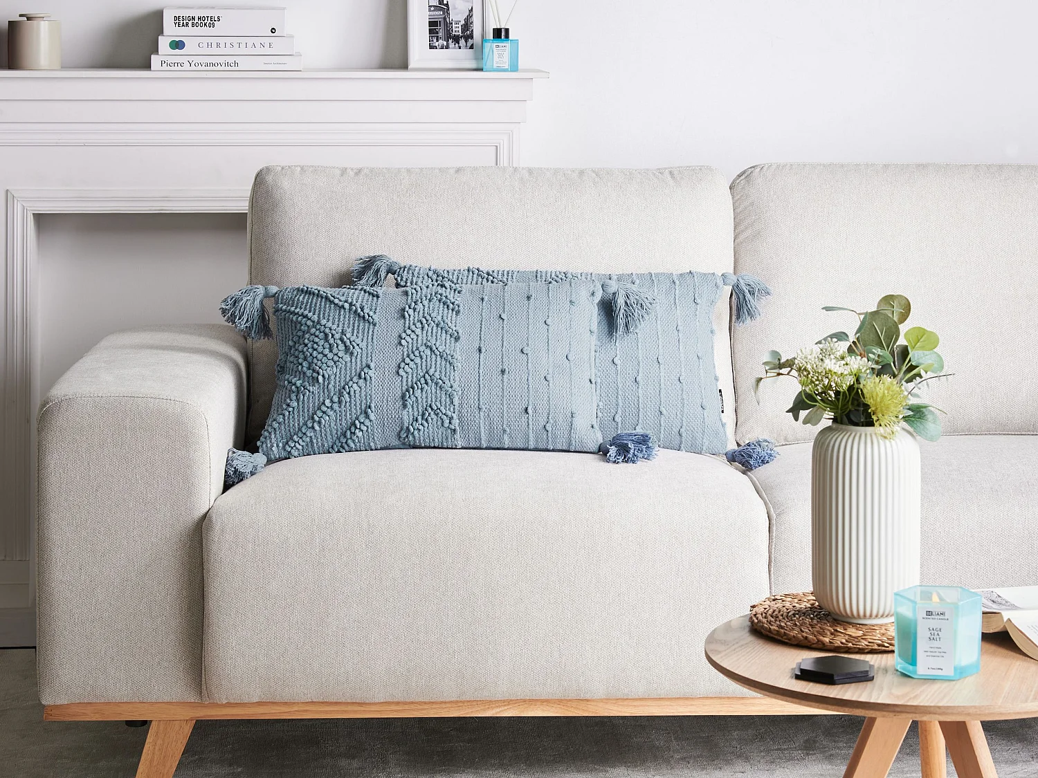 Lot de 2 coussins décoratifs VALVARIA Coton 30 x 50 cm Bleu Motif à chevrons