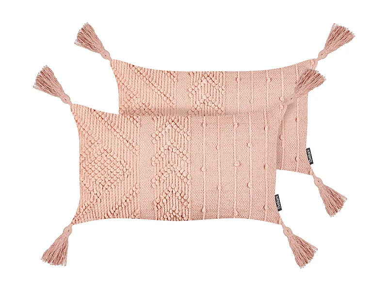 Dekokissen 2er Set Baumwolle pfirsich rosa 30x50 cm Quasten einfarbig Valvaria