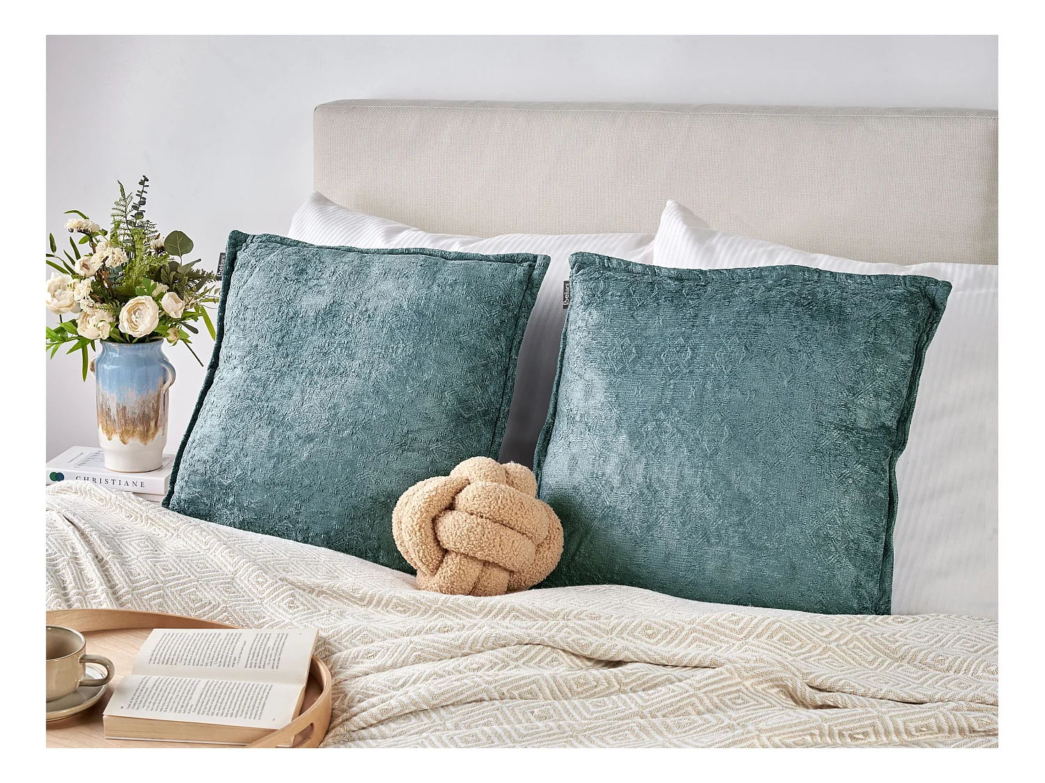 Lot de 2 coussins décoratifs VERPIS Coton 50 x 50 cm Bleu Unicolore