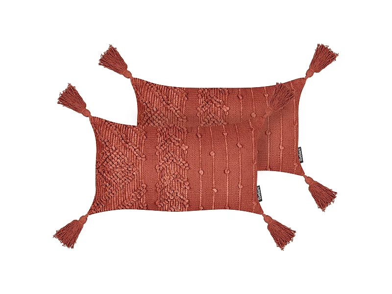 Dekokissen 2er Set Baumwolle hell rot 30x50 cm mit Quasten einfarbig Valvaria
