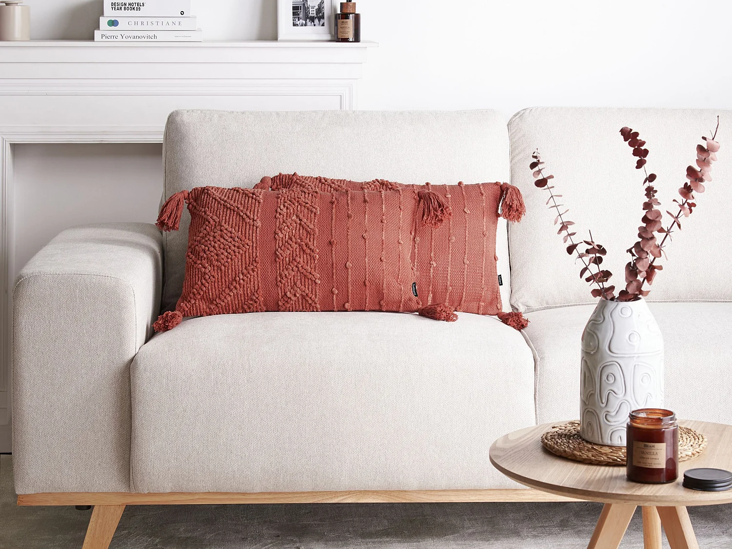 Set van 2 decoratieve kussens VALVARIA Katoen 30 x 50 cm Rood Chevron patroon