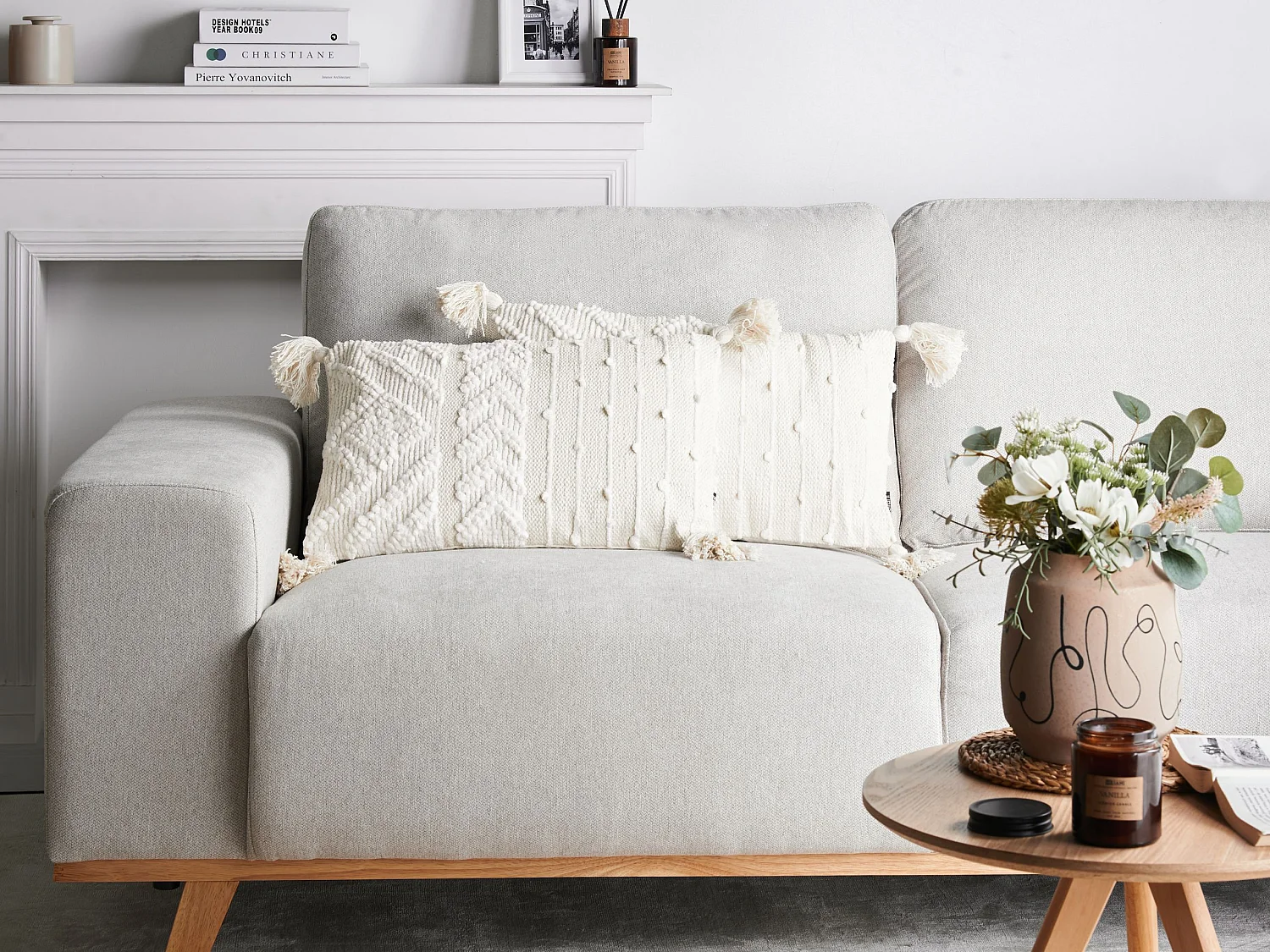 Lot de 2 coussins décoratifs VALVARIA Coton 30 x 50 cm Blanc cassé Motif à chevrons