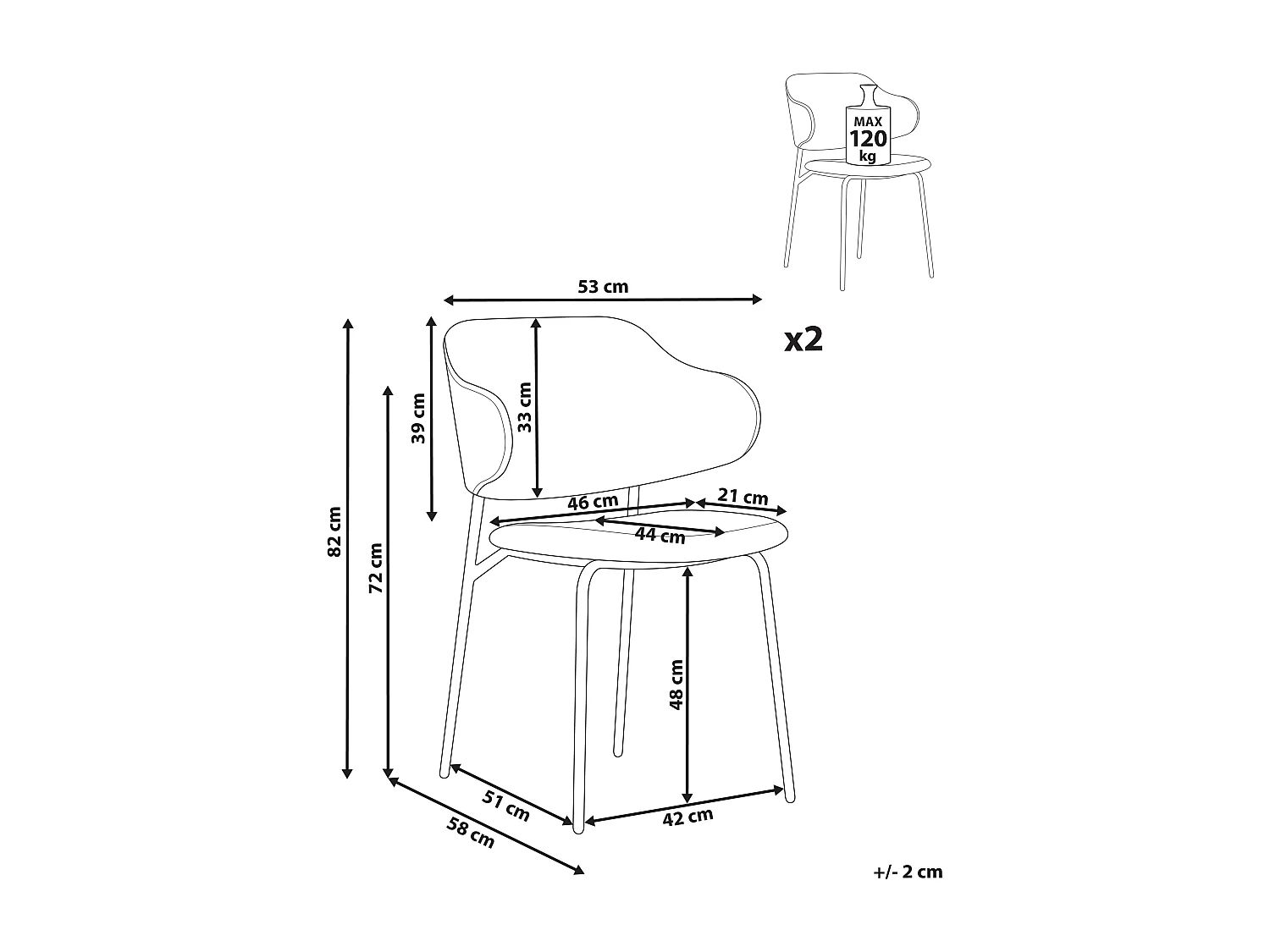 Lot de 2 chaises de salle à manger KENAI Cuir PU Marron