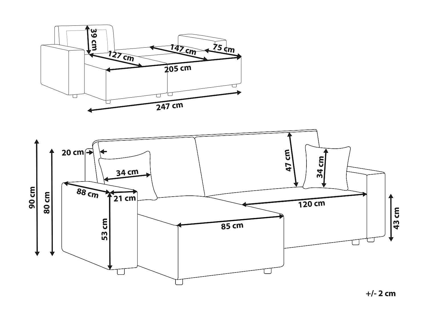 Hoekslaapbank ABACKA Corduroy Gebroken wit 3-zitter Rechterzijde